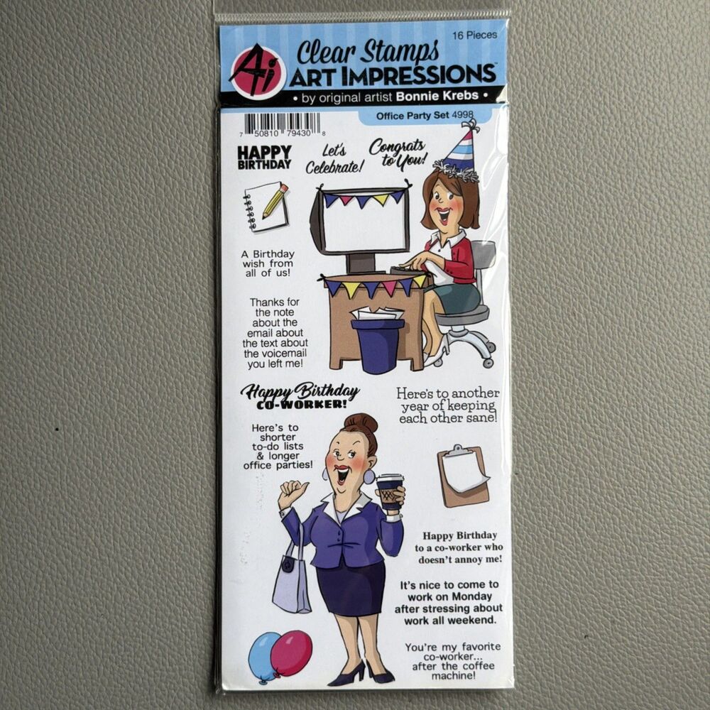 Office Party Birthday photopolymer Acrylic Stamp Set by Art Impressions 4998